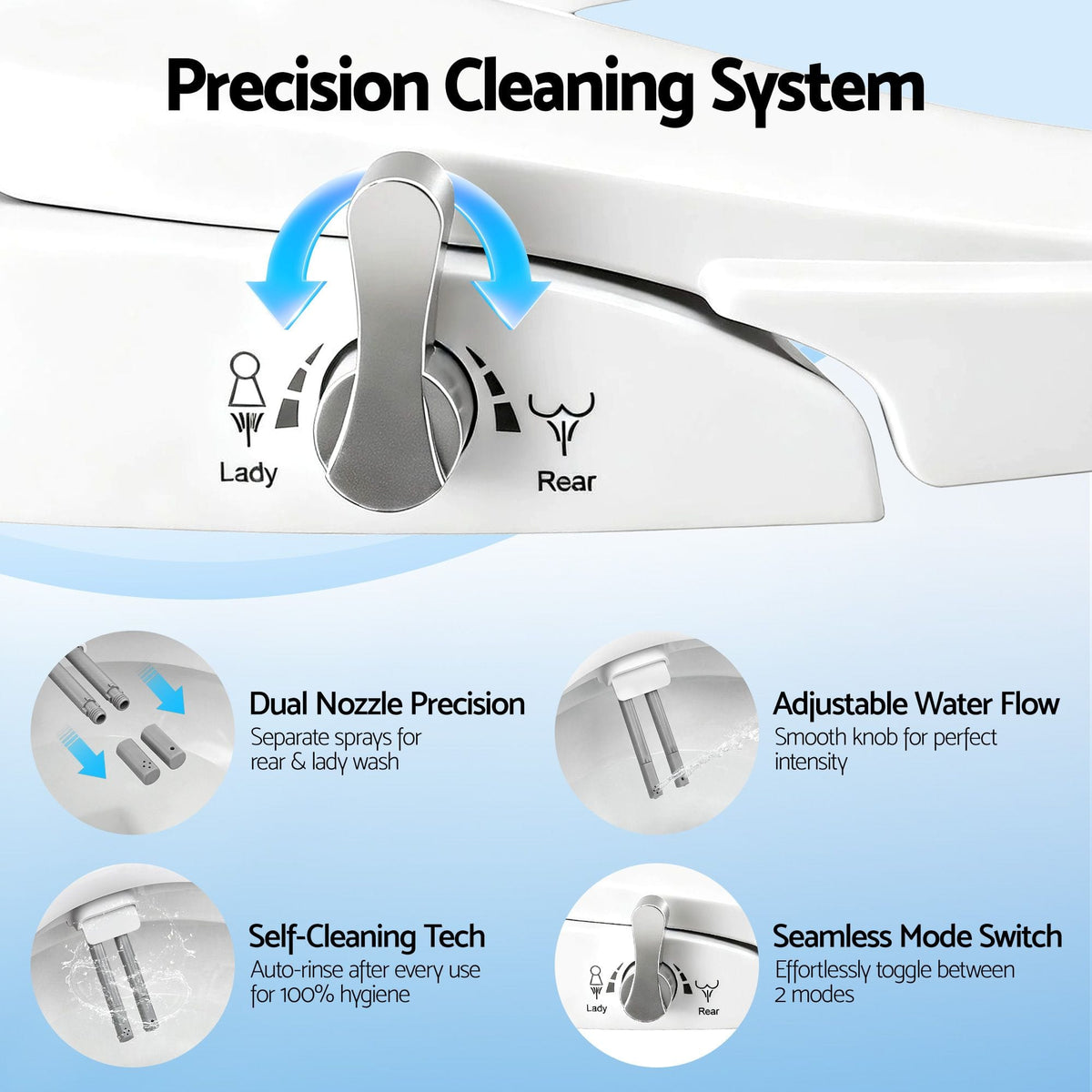 Cefito Furniture > Bathroom > Bidets Cefito Non Electric Bidet Toilet Seat D-Shape Dual Nozzle Soft Close WaterMark DIY