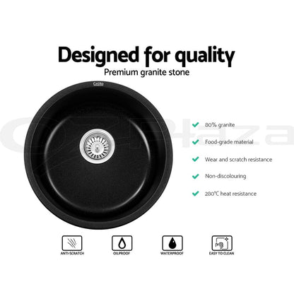 Cefito Furniture > Bathroom > Sinks Cefito Stone Kitchen Sink Round 430MM Granite Under/Topmount Basin Bowl Laundry Black