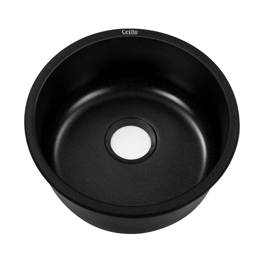 Cefito Furniture > Bathroom > Sinks Cefito Stone Kitchen Sink Round 430MM Granite Under/Topmount Basin Bowl Laundry Black