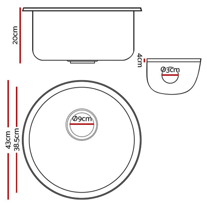 Cefito Furniture > Bathroom > Sinks Cefito Stone Kitchen Sink Round 430MM Granite Under/Topmount Basin Bowl Laundry Black