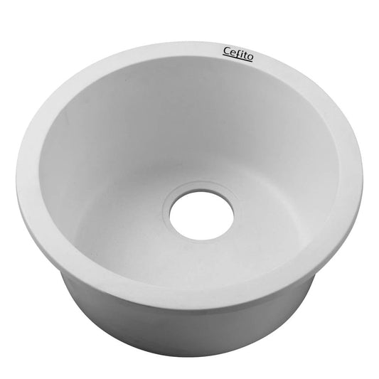 Cefito Furniture > Bathroom > Sinks Cefito Stone Kitchen Sink Round 430MM Granite Under/Topmount Basin Bowl Laundry White