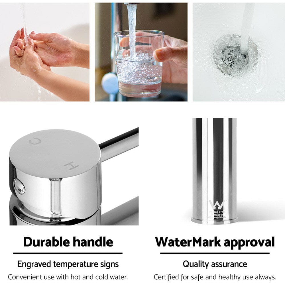 Cefito Furniture > Bathroom > Tap & Sink Accessories Cefito Bathroom Basin Mixer Tap Round Brass Faucet Vanity Laundry Chrome