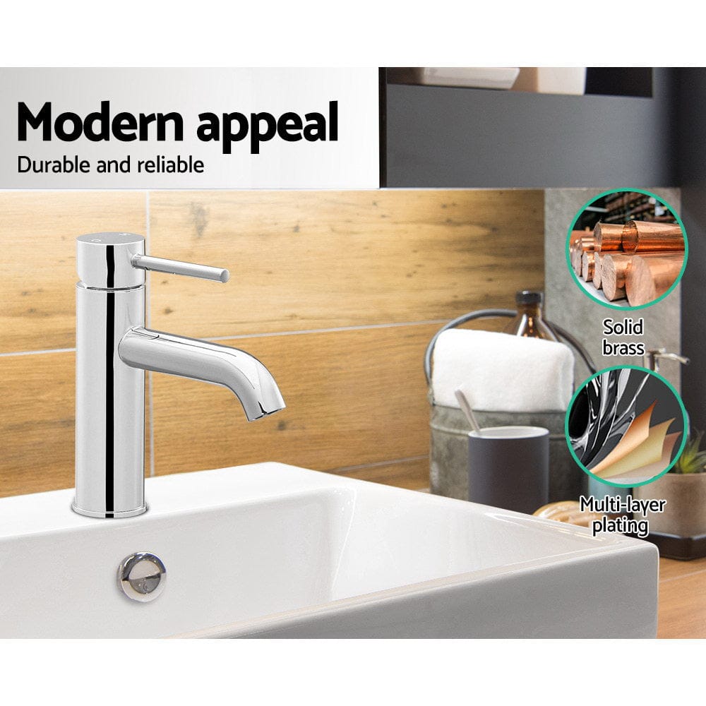Cefito Furniture > Bathroom > Tap & Sink Accessories Cefito Bathroom Basin Mixer Tap Round Brass Faucet Vanity Laundry Chrome