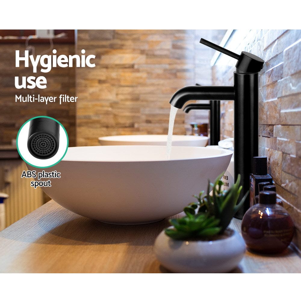 Cefito Furniture > Bathroom > Tap & Sink Accessories Cefito Bathroom Basin Mixer Tap Round Tall Faucet Vanity Laundry Black