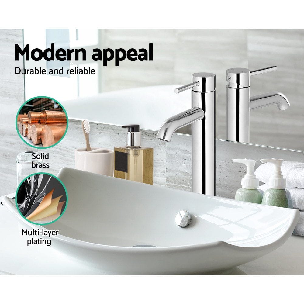 Cefito Furniture > Bathroom > Tap & Sink Accessories Cefito Bathroom Basin Mixer Tap Round Tall Faucet Vanity Laundry Chrome