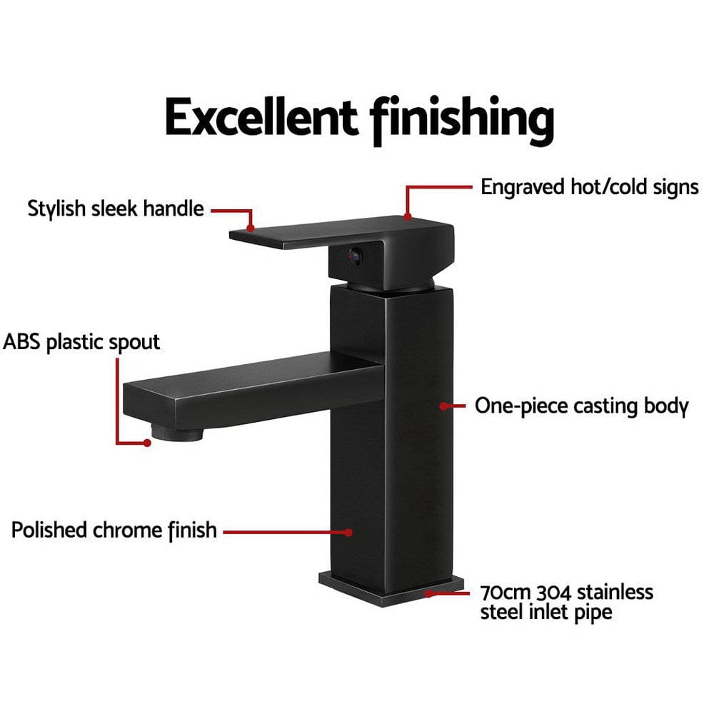 Cefito Furniture > Bathroom > Tap & Sink Accessories Cefito Bathroom Basin Mixer Tap Square Faucet Vanity Laundry Black