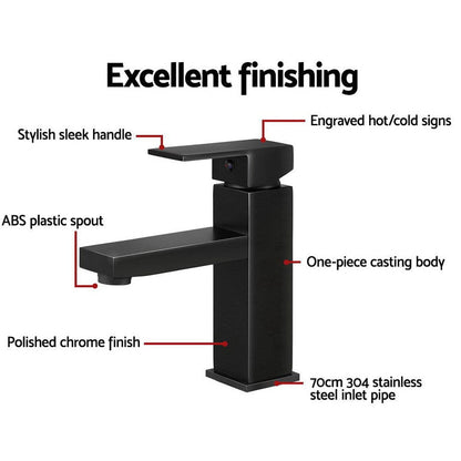 Cefito Furniture > Bathroom > Tap & Sink Accessories Cefito Bathroom Basin Mixer Tap Square Faucet Vanity Laundry Black