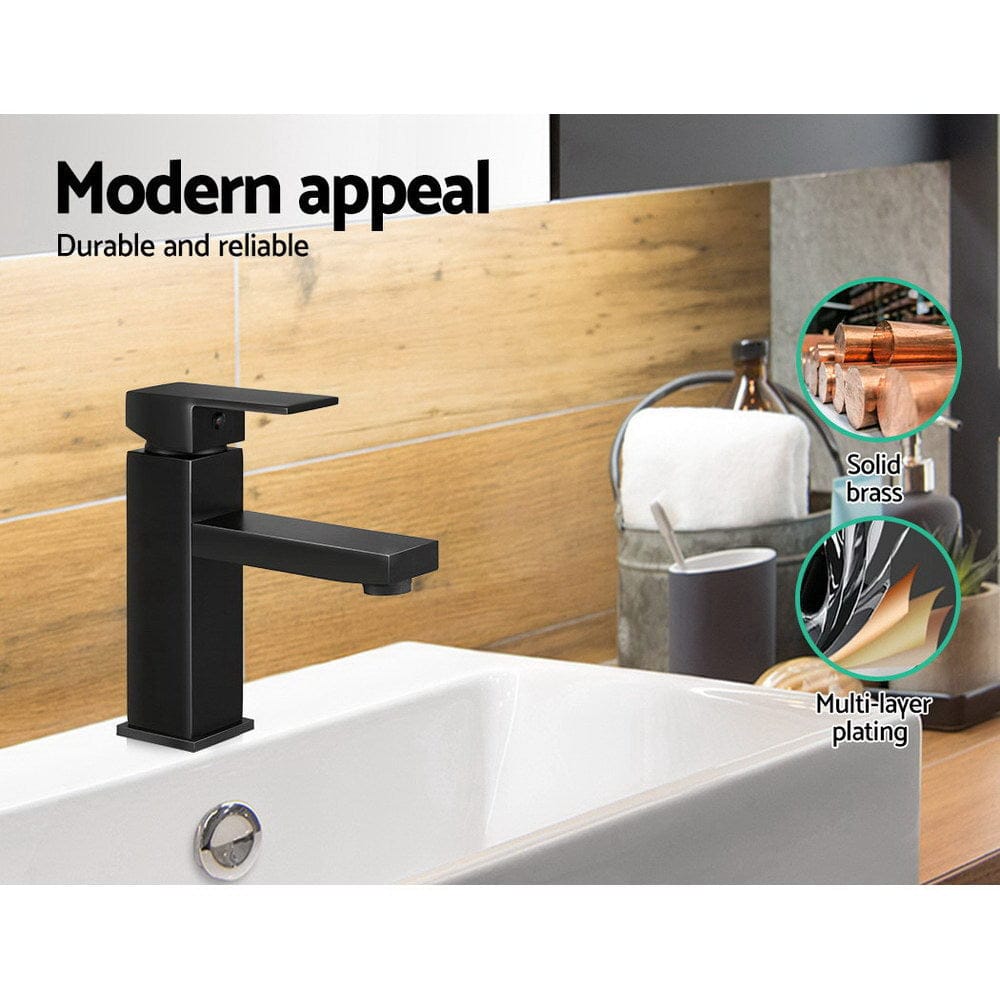 Cefito Furniture > Bathroom > Tap & Sink Accessories Cefito Bathroom Basin Mixer Tap Square Faucet Vanity Laundry Black