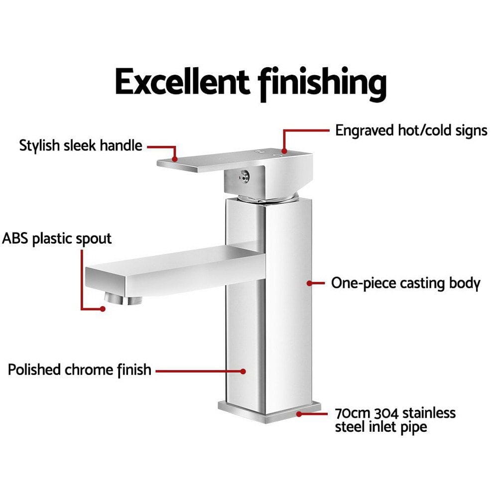 Cefito Furniture > Bathroom > Tap & Sink Accessories Cefito Bathroom Basin Mixer Tap Square Faucet Vanity Laundry Chrome