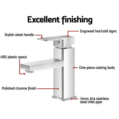 Cefito Furniture > Bathroom > Tap & Sink Accessories Cefito Bathroom Basin Mixer Tap Square Faucet Vanity Laundry Chrome