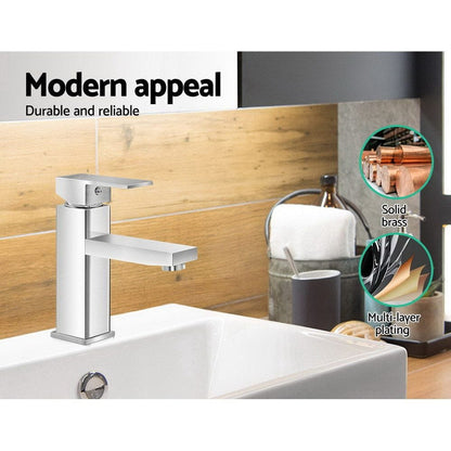 Cefito Furniture > Bathroom > Tap & Sink Accessories Cefito Bathroom Basin Mixer Tap Square Faucet Vanity Laundry Chrome