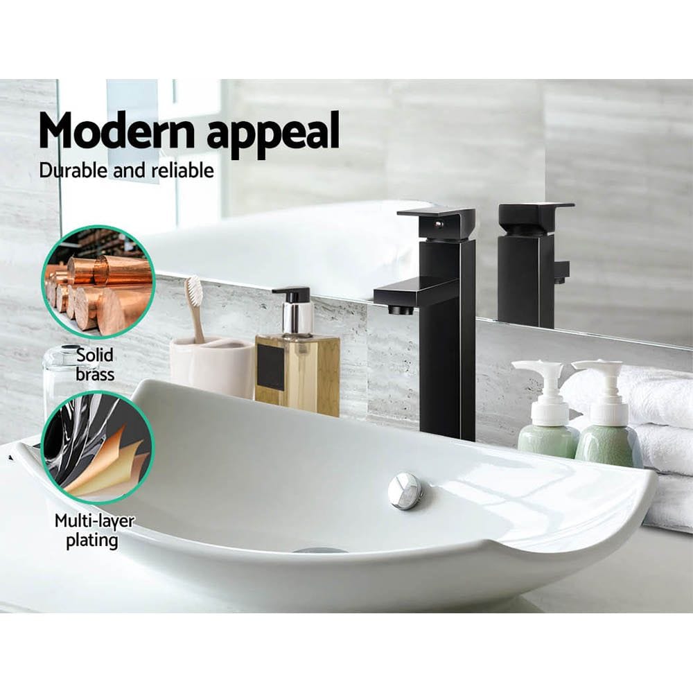 Cefito Furniture > Bathroom > Tap & Sink Accessories Cefito Bathroom Basin Mixer Tap Square Tall Faucet Vanity Laundry Black