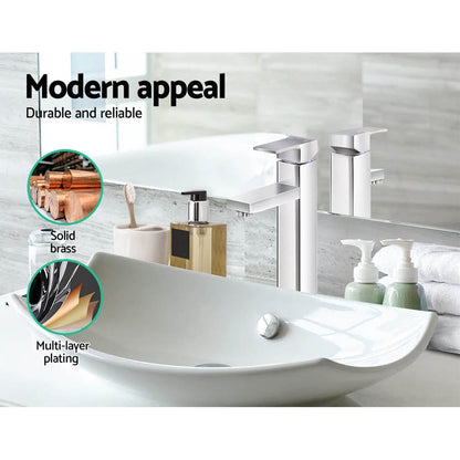 Cefito Furniture > Bathroom > Tap & Sink Accessories Cefito Bathroom Basin Mixer Tap Square Tall Faucet Vanity Laundry Chrome