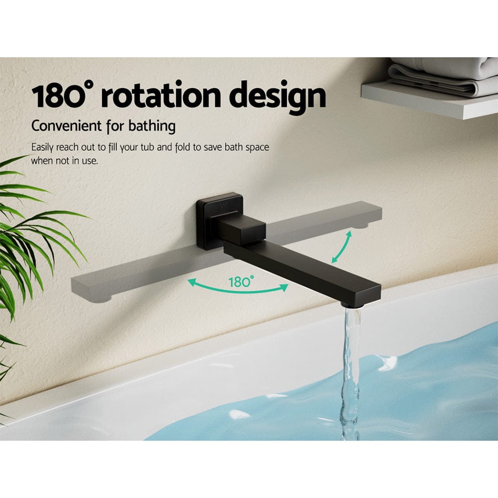 Cefito Furniture > Bathroom > Tap & Sink Accessories Cefito Bathroom Mixer Spout Wall Bath Tap Square Swivel Bathtub Black