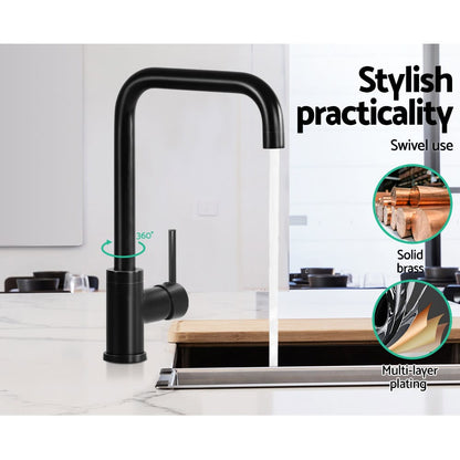 Cefito Furniture > Bathroom > Tap & Sink Accessories Cefito Kitchen Mixer Tap Mixer Rectangle Sink Faucet Basin Laundry Black