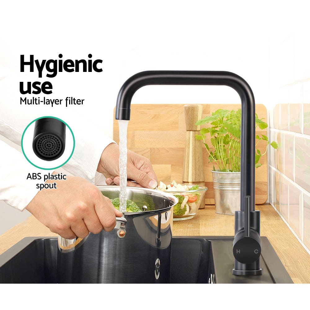 Cefito Furniture > Bathroom > Tap & Sink Accessories Cefito Kitchen Mixer Tap Mixer Rectangle Sink Faucet Basin Laundry Black