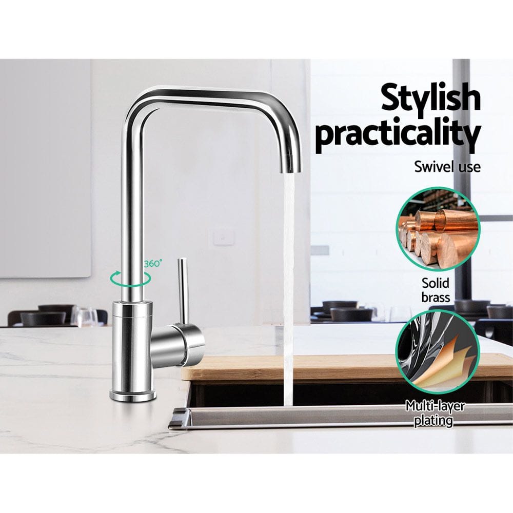 Cefito Furniture > Bathroom > Tap & Sink Accessories Cefito Kitchen Mixer Tap Mixer Rectangle Sink Faucet Basin Laundry Chrome