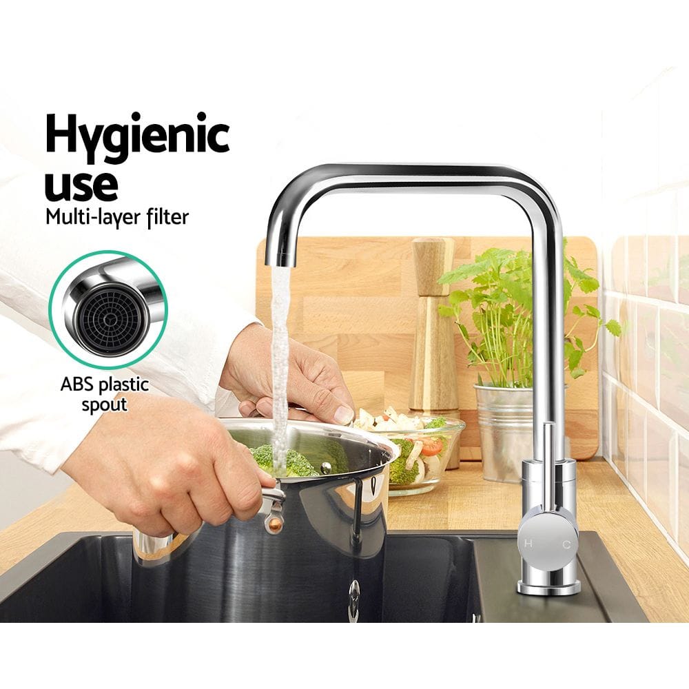 Cefito Furniture > Bathroom > Tap & Sink Accessories Cefito Kitchen Mixer Tap Mixer Rectangle Sink Faucet Basin Laundry Chrome