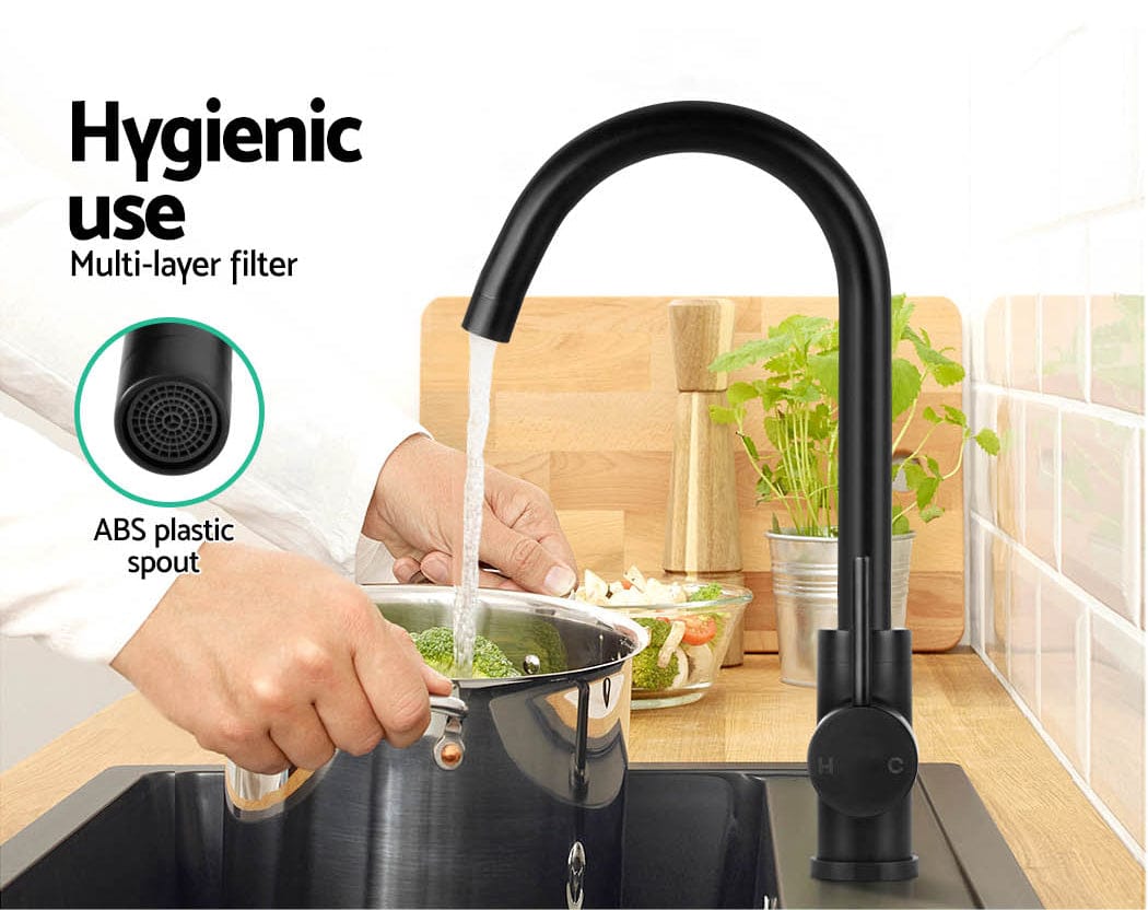 Cefito Furniture > Bathroom > Tap & Sink Accessories Cefito Kitchen Mixer Tap Mixer Round Sink Faucet Basin Laundry Black