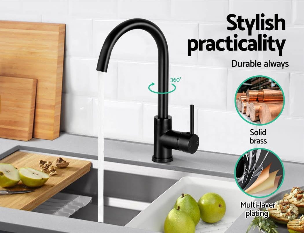 Cefito Furniture > Bathroom > Tap & Sink Accessories Cefito Kitchen Mixer Tap Mixer Round Sink Faucet Basin Laundry Black