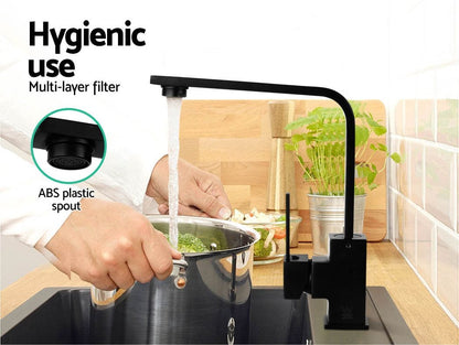 Cefito Furniture > Bathroom > Tap & Sink Accessories Cefito Kitchen Mixer Tap Mixer Square Sink Faucet Basin Laundry Black