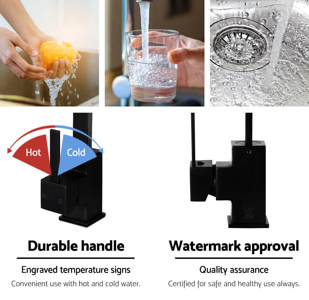 Cefito Furniture > Bathroom > Tap & Sink Accessories Cefito Kitchen Mixer Tap Mixer Square Sink Faucet Basin Laundry Black