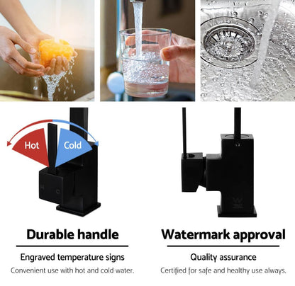 Cefito Furniture > Bathroom > Tap & Sink Accessories Cefito Kitchen Mixer Tap Mixer Square Sink Faucet Basin Laundry Black