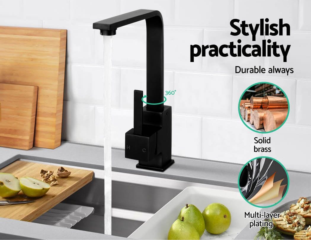 Cefito Furniture > Bathroom > Tap & Sink Accessories Cefito Kitchen Mixer Tap Mixer Square Sink Faucet Basin Laundry Black