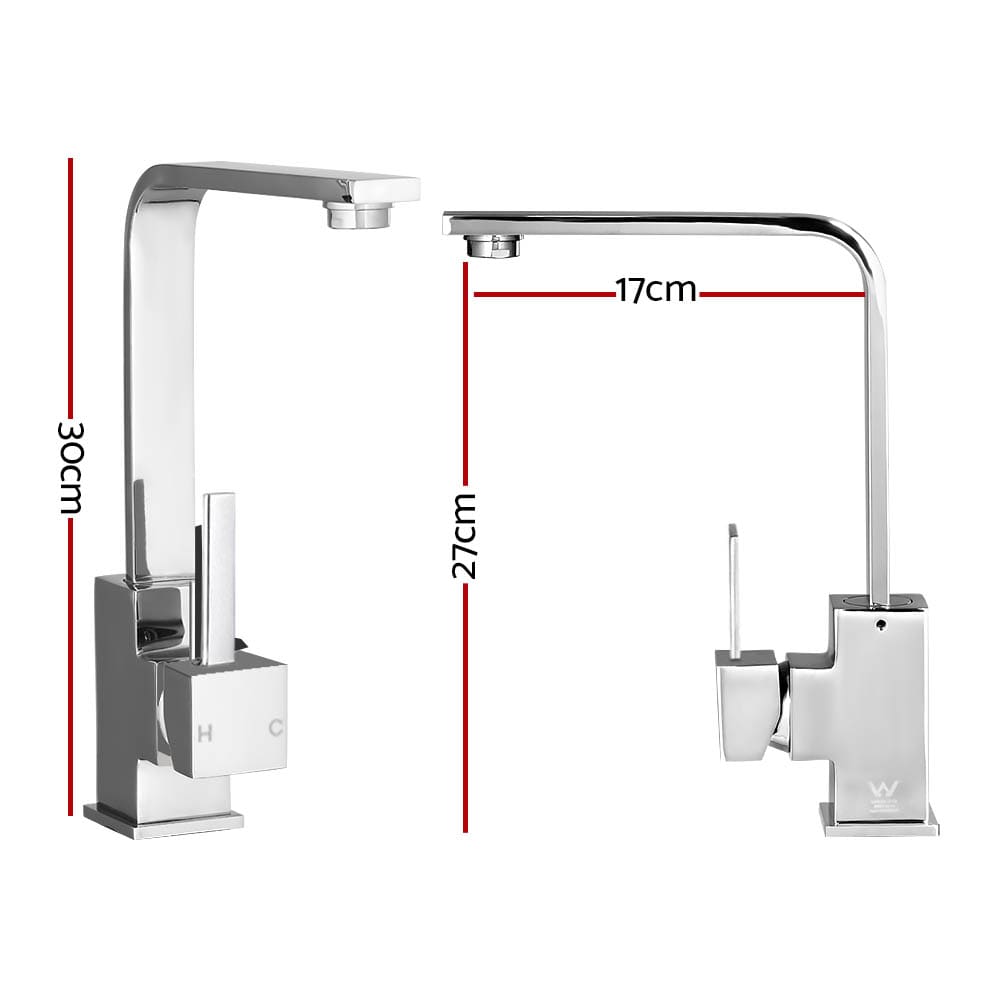 Cefito Furniture > Bathroom > Tap & Sink Accessories Cefito Kitchen Mixer Tap Mixer Square Sink Faucet Basin Laundry Chrome