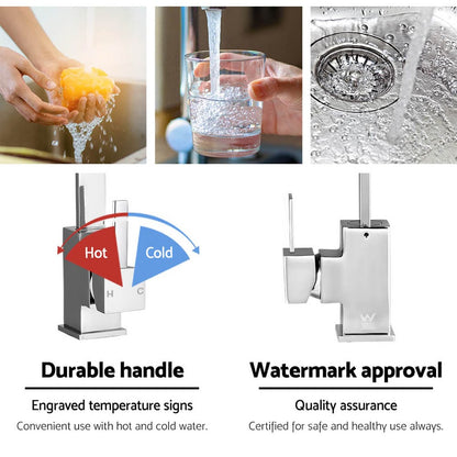 Cefito Furniture > Bathroom > Tap & Sink Accessories Cefito Kitchen Mixer Tap Mixer Square Sink Faucet Basin Laundry Chrome