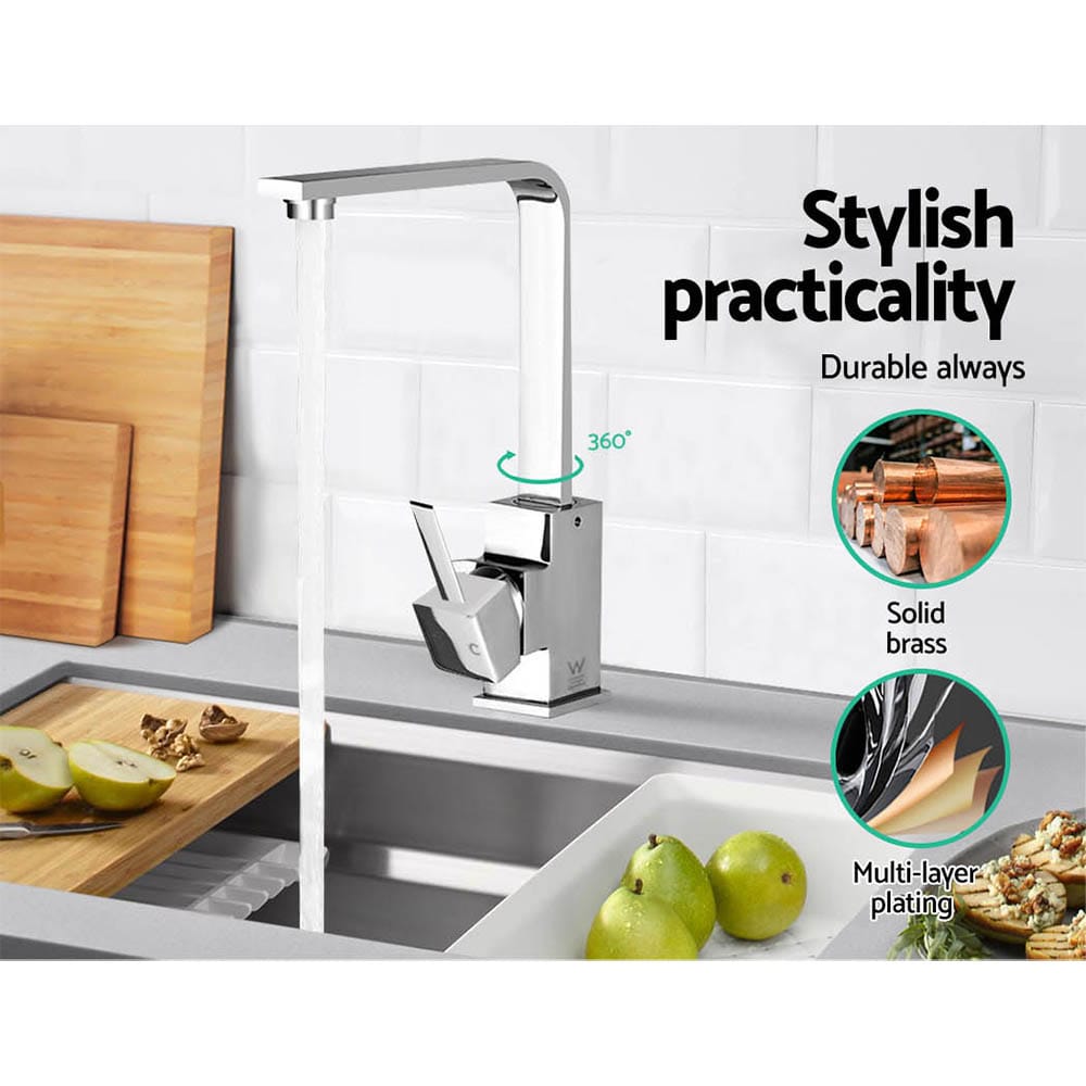 Cefito Furniture > Bathroom > Tap & Sink Accessories Cefito Kitchen Mixer Tap Mixer Square Sink Faucet Basin Laundry Chrome
