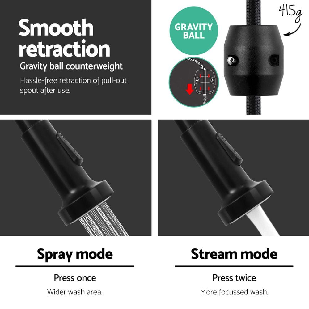 Cefito Furniture > Bathroom > Tap & Sink Accessories Cefito Kitchen Mixer Tap Pull Down 2 Modes Sink Faucet Basin Laundry Black