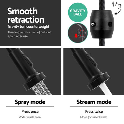 Cefito Furniture > Bathroom > Tap & Sink Accessories Cefito Kitchen Mixer Tap Pull Down 2 Modes Sink Faucet Basin Laundry Black