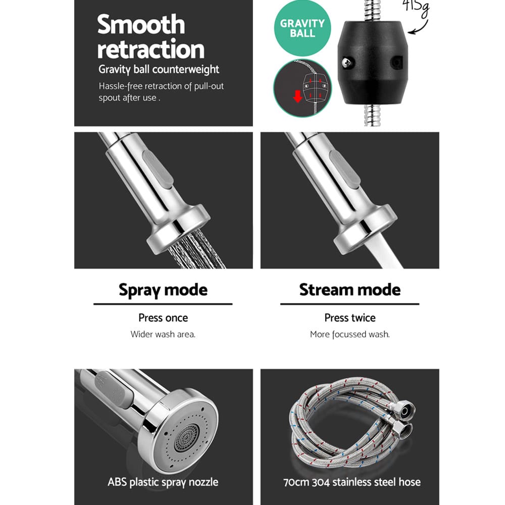 Cefito Furniture > Bathroom > Tap & Sink Accessories Cefito Kitchen Mixer Tap Pull Down 2 Modes Sink Faucet Basin Laundry Chrome