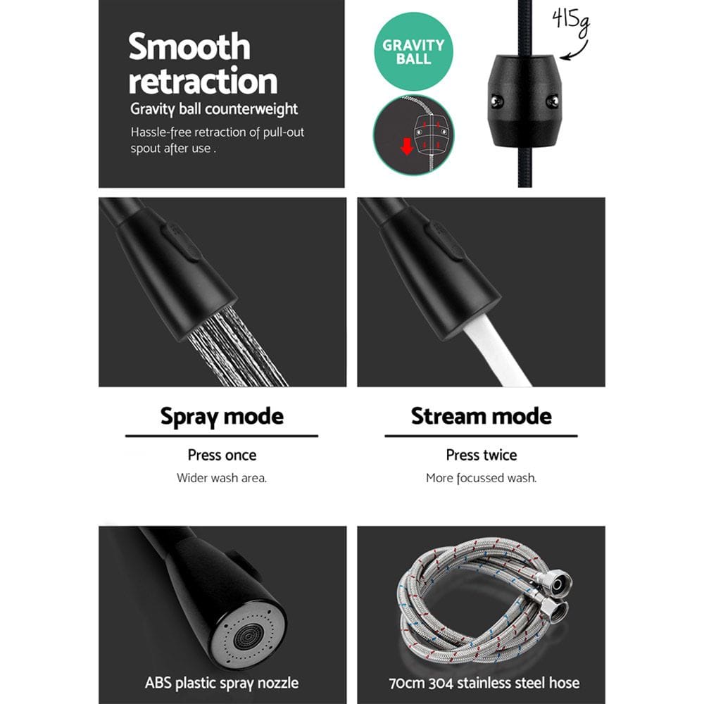 Cefito Furniture > Bathroom > Tap & Sink Accessories Cefito Kitchen Mixer Tap Pull Out 2 Mode Sink Faucet Basin Laundry Black