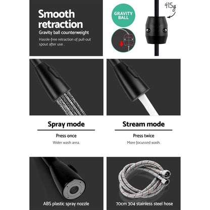 Cefito Furniture > Bathroom > Tap & Sink Accessories Cefito Kitchen Mixer Tap Pull Out 2 Mode Sink Faucet Basin Laundry Black
