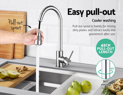 Cefito Furniture > Bathroom > Tap & Sink Accessories Cefito Kitchen Mixer Tap Pull Out 2 Mode Sink Faucet Basin Laundry Chrome