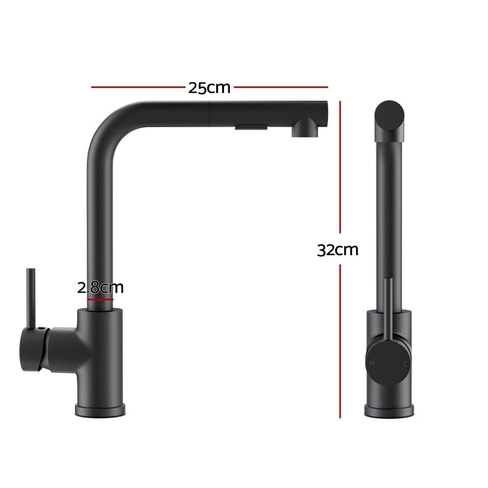 Cefito Furniture > Bathroom > Tap & Sink Accessories Cefito Kitchen Mixer Tap Pull Out Rectangle 2 Mode Sink Basin Faucet Swivel WELS Black