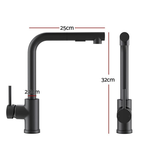 Cefito Furniture > Bathroom > Tap & Sink Accessories Cefito Kitchen Mixer Tap Pull Out Rectangle 2 Mode Sink Basin Faucet Swivel WELS Black