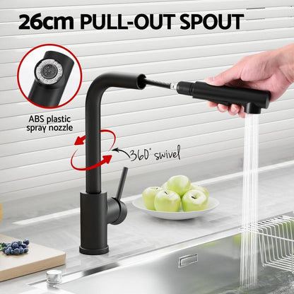Cefito Furniture > Bathroom > Tap & Sink Accessories Cefito Kitchen Mixer Tap Pull Out Rectangle 2 Mode Sink Basin Faucet Swivel WELS Black