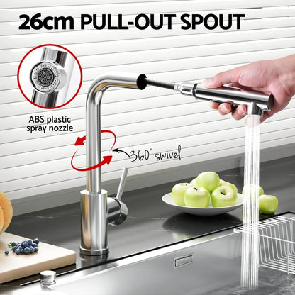 Cefito Furniture > Bathroom > Tap & Sink Accessories Cefito Kitchen Mixer Tap Pull Out Rectangle 2 Mode Sink Basin Faucet Swivel WELS Chrome
