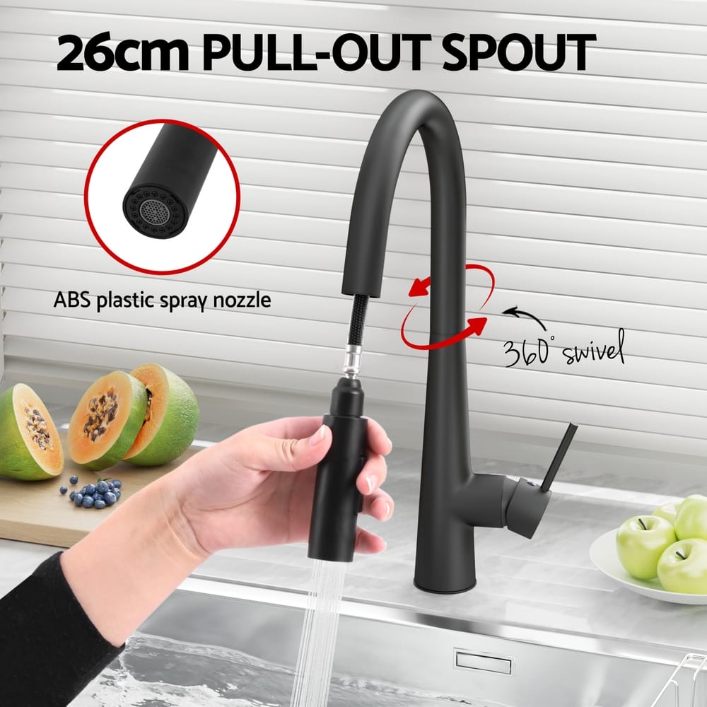 Cefito Furniture > Bathroom > Tap & Sink Accessories Cefito Kitchen Mixer Tap Pull Out Round 2 Mode Sink Basin Faucet Swivel WELS Black