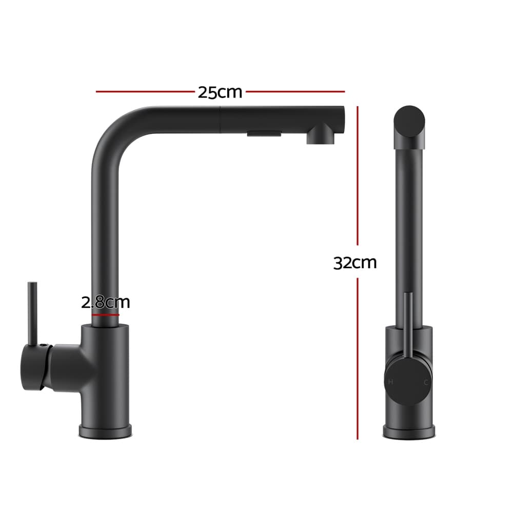 Cefito Furniture > Bathroom > Tap & Sink Accessories Cefito Kitchen Mixer Tap Pull Out Round 2 Mode Sink Basin Faucet Swivel WELS Black