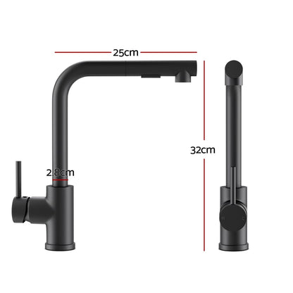 Cefito Furniture > Bathroom > Tap & Sink Accessories Cefito Kitchen Mixer Tap Pull Out Round 2 Mode Sink Basin Faucet Swivel WELS Black