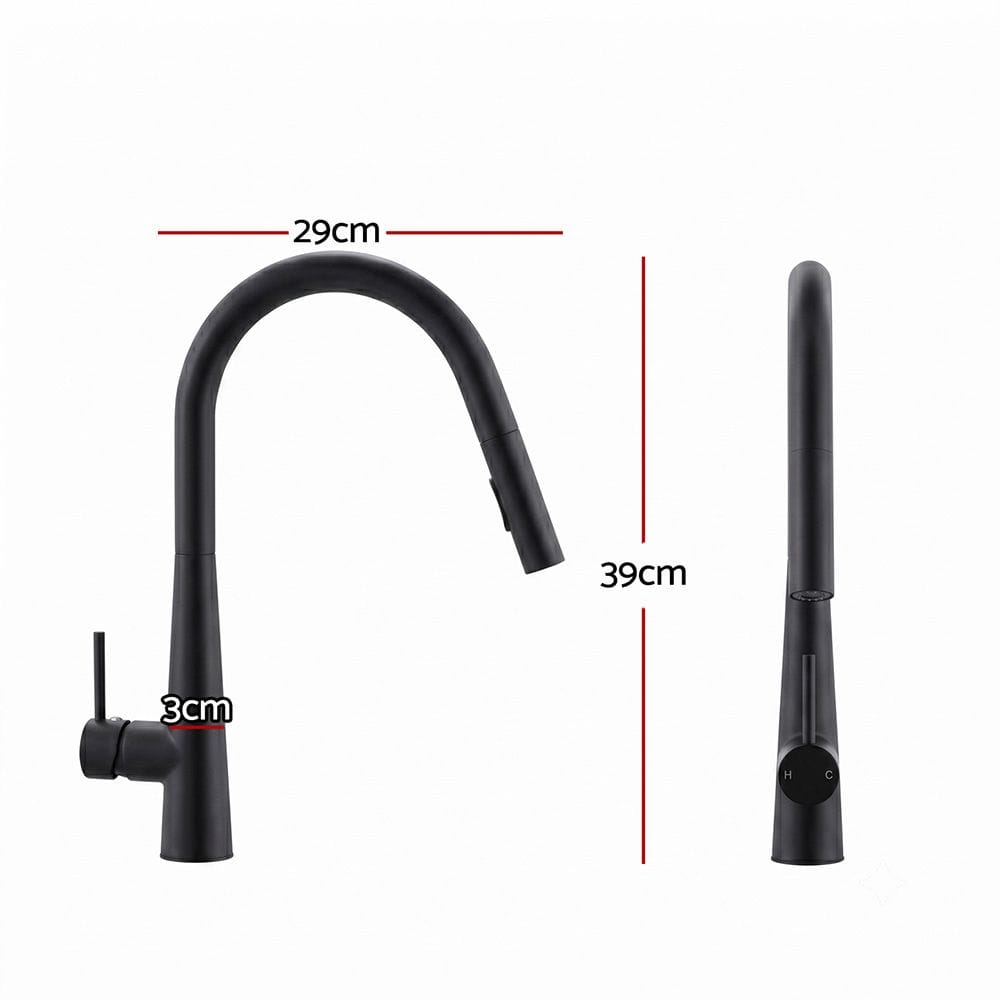Cefito Furniture > Bathroom > Tap & Sink Accessories Cefito Kitchen Mixer Tap Pull Out Round 2 Mode Sink Basin Faucet Swivel WELS Black
