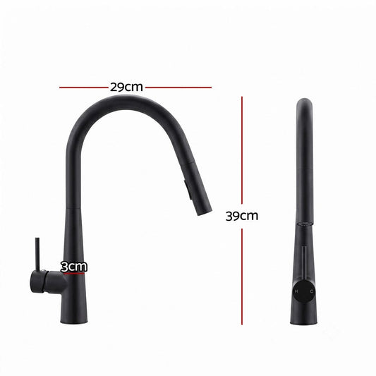 Cefito Furniture > Bathroom > Tap & Sink Accessories Cefito Kitchen Mixer Tap Pull Out Round 2 Mode Sink Basin Faucet Swivel WELS Black