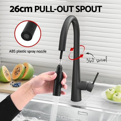 Cefito Furniture > Bathroom > Tap & Sink Accessories Cefito Kitchen Mixer Tap Pull Out Round 2 Mode Sink Basin Faucet Swivel WELS Black