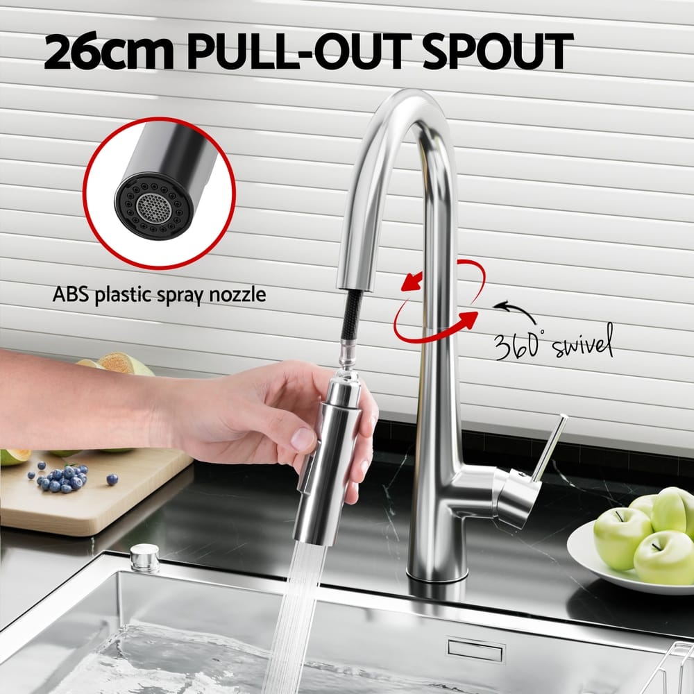 Cefito Furniture > Bathroom > Tap & Sink Accessories Cefito Kitchen Mixer Tap Pull Out Round 2 Mode Sink Basin Faucet Swivel WELS Chrome