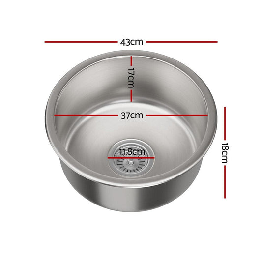 Cefito Furniture > Dining > Kitchen Sinks Cefito Kitchen Sink 43cm Round Stainless Steel Basin Single Bowl Silver
