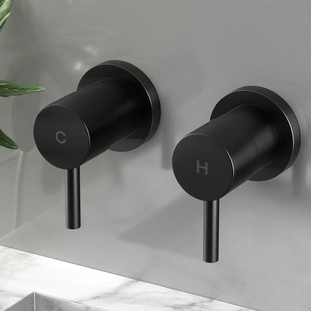 Cefito Home & Garden > Bathroom Accessories > Shower Accessories Cefito Basin Twin Tap Wall Round Brass Faucet Shower Bathtub Black